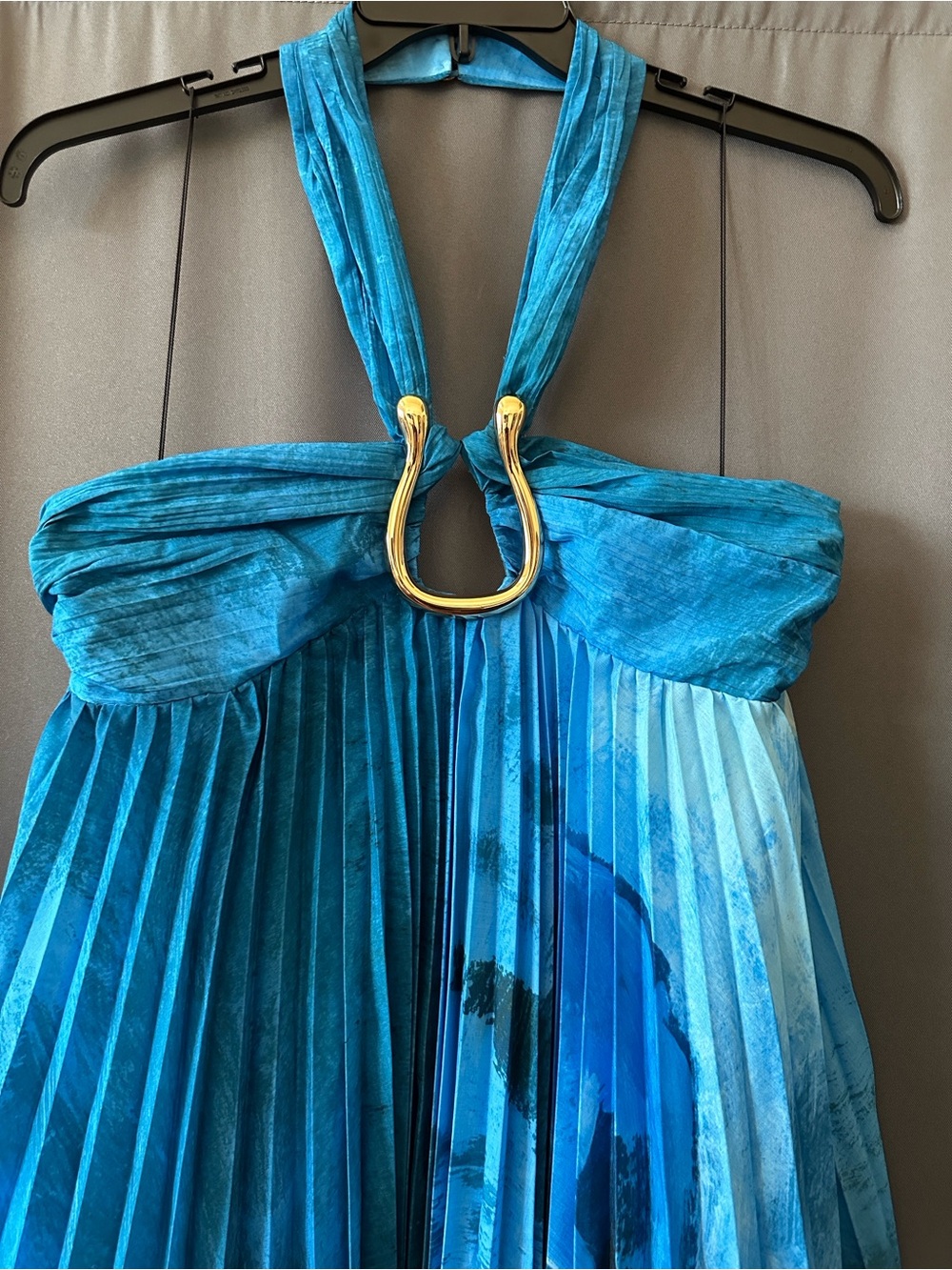 Acler Blue Teal Pleated Halter Maxi Dress - Picture 7 of 13